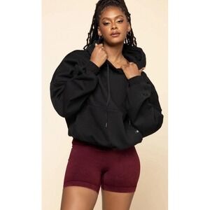 Popflex‎ Pullover Cloud Cropped Hoodie Oversized Black Womens M/L NWT